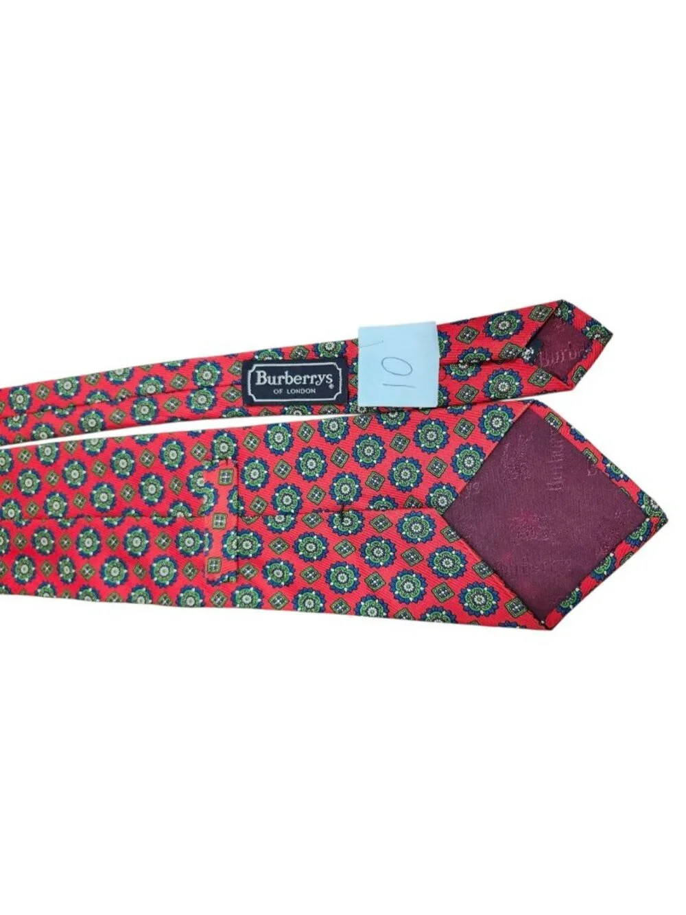 Vintage Burberrys of London 100% Silk Red Medallion Geometric Tie Made Italy